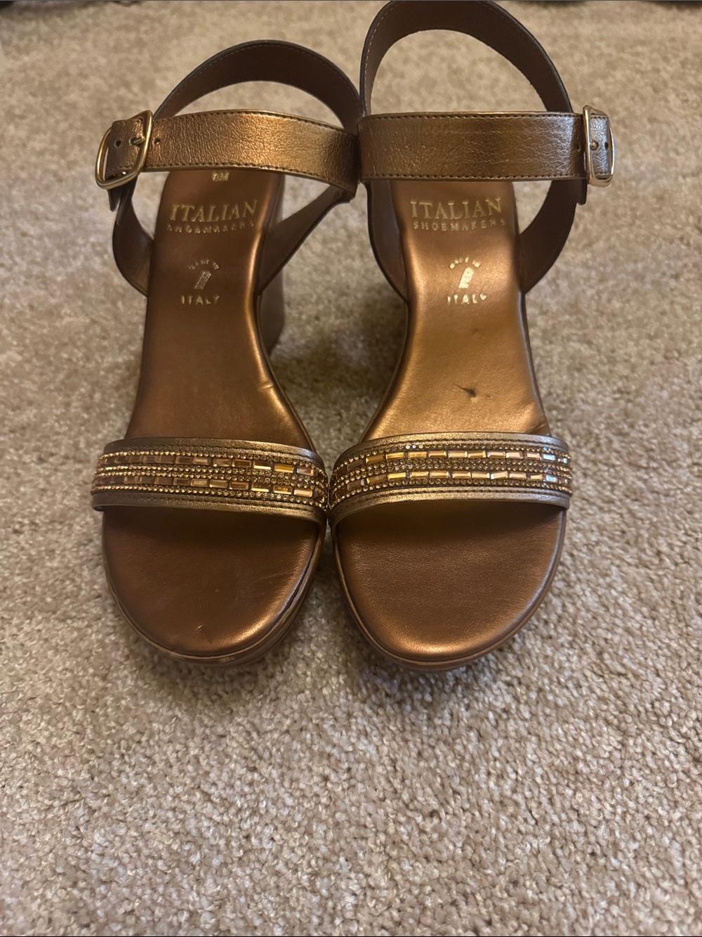 Italian Shoemakers Bronze Beaded Ankle-Strap Sandals